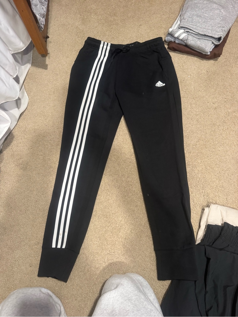 Adidas Black Three-Stripe Jogger Pants